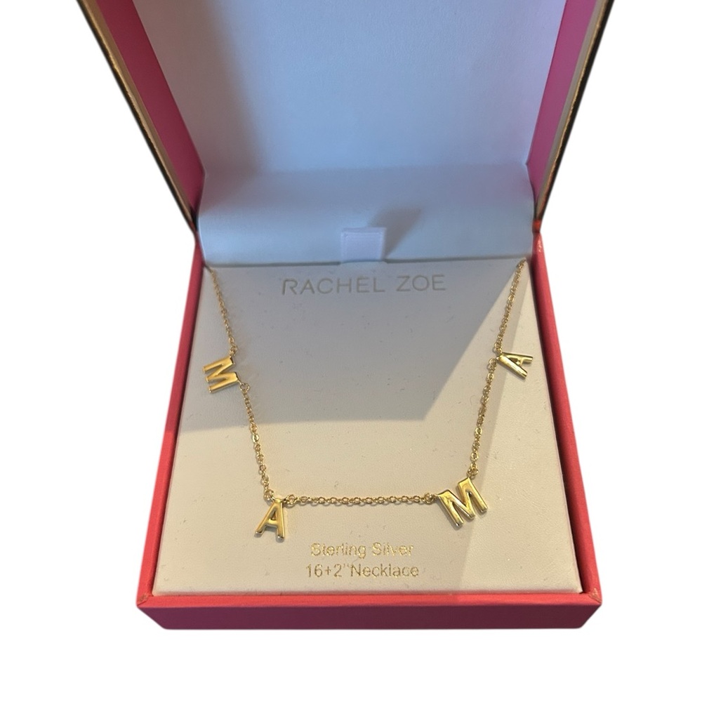 Rachel Zoe MAMA Necklace Sterling Silver Gold-Plated 16 + 2” Length Gift NWT